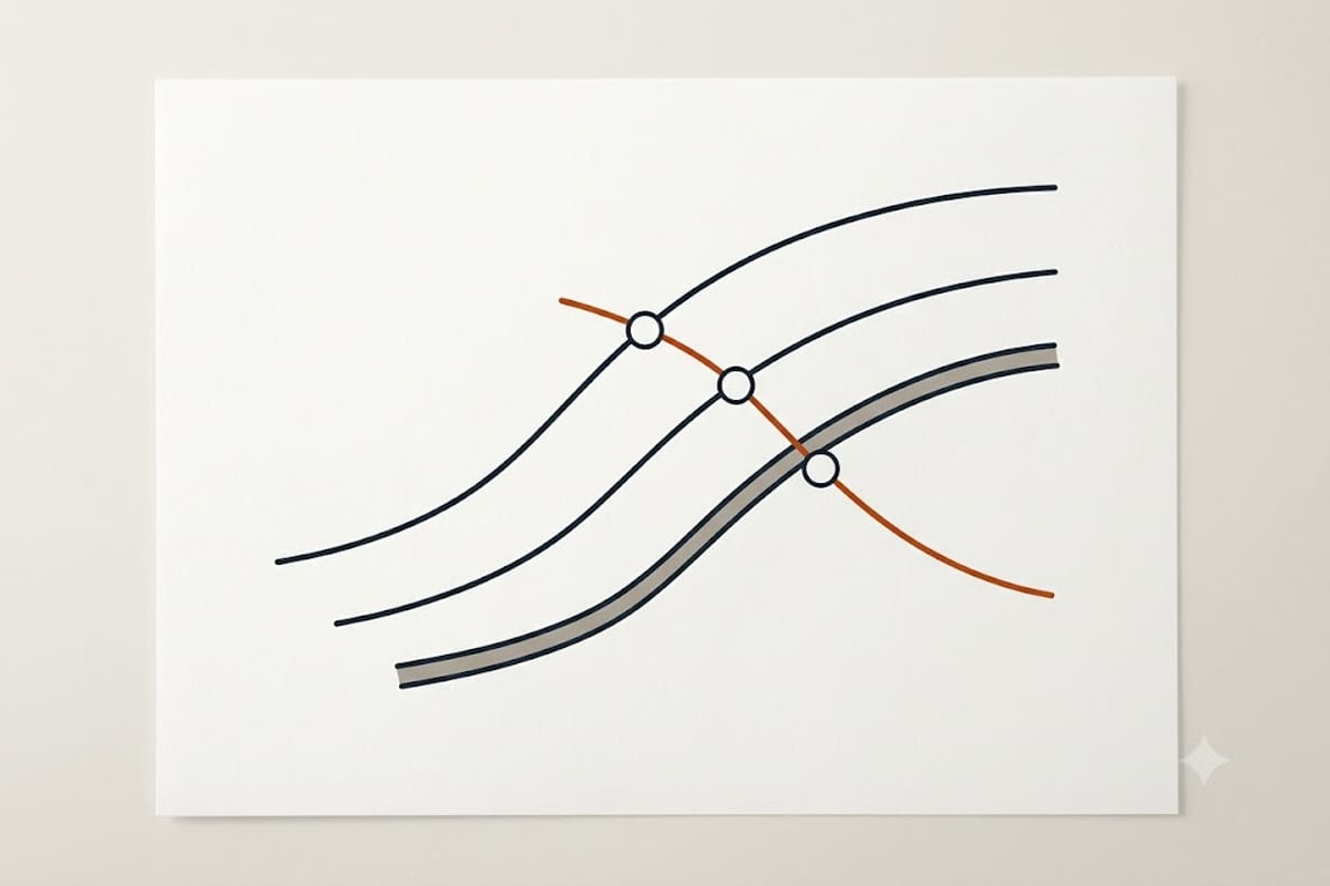 A line crossing two bands