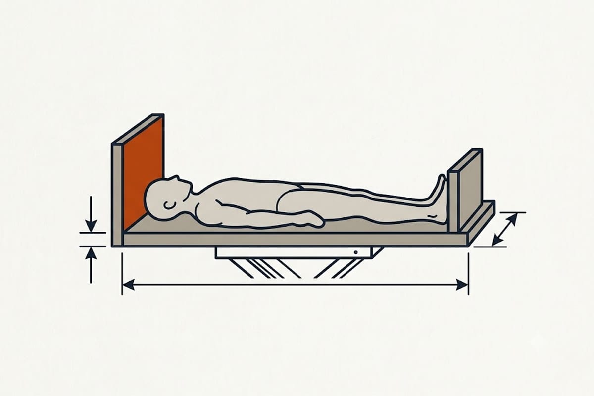 Length measured lying flat with a board at each end
